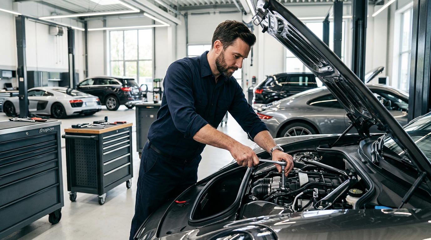 Mehanik pri delu v avtoservisu H-TEK
